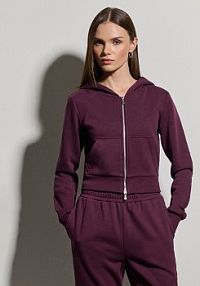 Rozpinana krótka bluza z kapturem bordowa House brązowa damska 123GB-83X