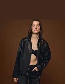 Kurtka bomber z imitacji skóry House czarna 124EW-99X