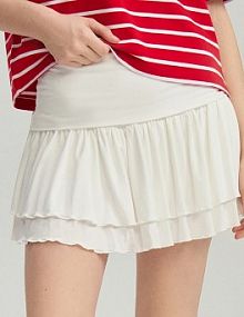 Spódnico-spodenki z wywiniętym pasem i falbankami kremowe House beżowe 140EA-01X