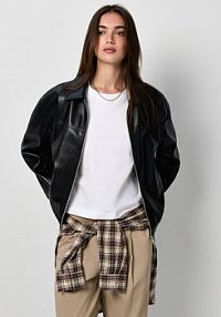 Kurtka bomber dad fit z imitacji skóry House czarna 161HR-99X