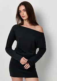 Grafitowa sukienka mini z dekoltem open shoulder House szara 253GO-85M