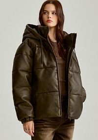 Kurtka puffer z kapturem z imitacji skóry House damska 279CF-MLC