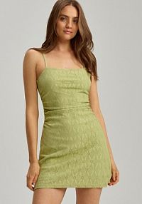 Sukienka mini z ażurowym wzorem i marszczeniami House zielona 364EP-70X