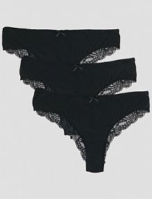 Figi 3-pak z koronkowym tyłem House czarne 369HX-99X