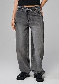 Grafitowe jeansy skater fit z wysokim stanem i przetarciami House szare damskie 371GE-90J