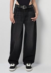 Jeansy skater fit z wysokim stanem i przetarciami House czarne damskie 371GE-99J