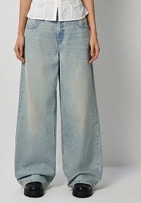 Jasno jeansy baggy straight fit z regulacją w pasie House niebieskie damskie 372GE-55J