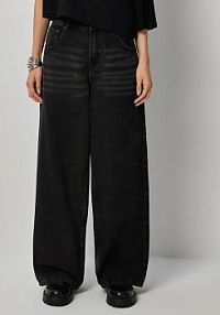 Jeansy baggy straight fit z regulacją w pasie House czarne damskie 372GE-99J