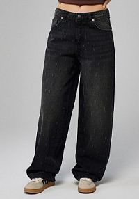 Jeansy baggy fit z szarpanym wzorem House czarne damskie 376GE-99J