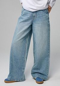 Jasno jeansy wide leg high waist z gumką w pasie House niebieskie damskie 381GE-55J