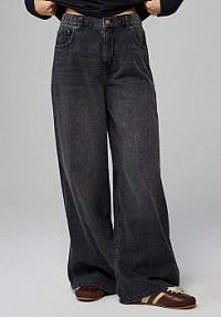 Jeansy wide leg high waist z gumką w pasie House czarne damskie 381GE-99J