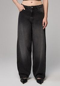 Jeansy baggy fit z motywem tribal na tyle. House czarne damskie 382GE-99J