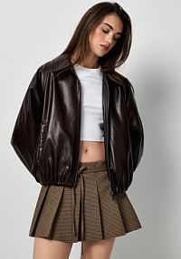 Kurtka bomber dad fit z imitacji skóry House brązowa 475EW-88X