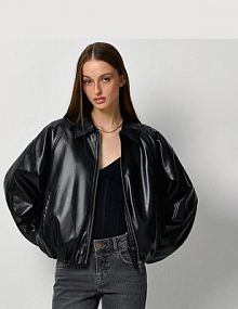 Kurtka bomber dad fit z imitacji skóry House czarna 475EW-99X