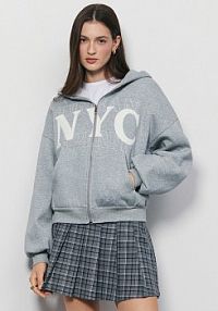 Rozpinana bluza z kapturem i haftem z przodu  House szara damska 540GS-09M