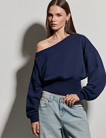 Krótka bluza z dekoltem na jedno ramię  House granatowa damska 541GS-59X