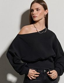 Krótka bluza z dekoltem na jedno ramię  House czarna damska 541GS-99X