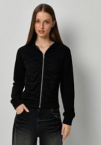 Rozpinana bluza z kapturem i marszczeniami  House czarna damska 542GS-99X