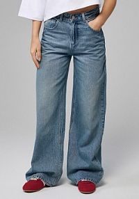 Jeansy wide leg z wysokim stanem i efektem sprania House niebieskie damskie 728FV-55J