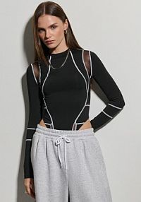 Body z długim rękawem i kontrastowymi przeszyciami House czarne 780GP-99X