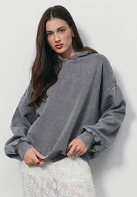 Bluza z kapturem i efektem sprania House szara damska 834EA-09X