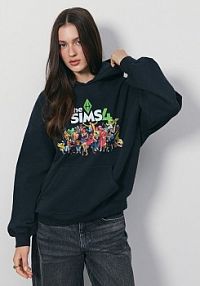 Grafitowa bluza z kapturem i nadrukiem The Sims 4 House szara damska 921GX-90X