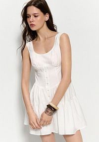 Rozkloszowana  sukienka mini z gorsetowym panelem House biała 938GP-00X