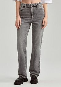 Grafitowe jeansy straight fit z wysokim stanem House szare damskie 941CK-90J