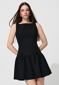 Sukienka mini z rozkloszowanym dołem z kokardkami House czarna 954GP-99X