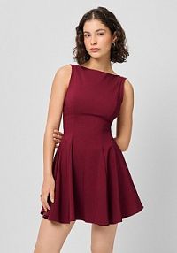 Bordowa rozkloszowana sukienka mini House brązowa 956GP-93X