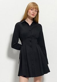 Koszulowa sukienka mini flare z wiązaniami House czarna 959GP-99X