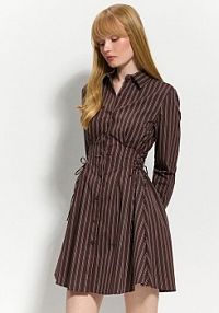 Brązowa koszulowa sukienka mini flare z wiązaniami i wzorem House 959GP-ST1