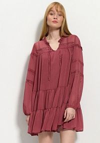 Luźna sukienka mini z długim rękawem i halką fiołkowa House fioletowa 974GP-34X