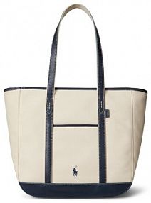 Torebka shopperka Polo Ralph Lauren kremowa
