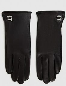 Rękawiczki skórzane Karl Lagerfeld  czarne A4W33112