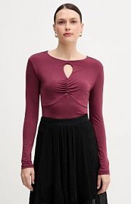 Longsleeve Sisley  bordowy damski 35B8L107V