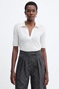 Koszulka polo Simona Corsellini  beżowa damska A25CPMGE0501