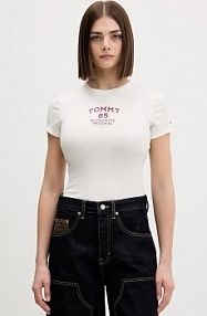 T-shirt Tommy Jeans  beżowy damski DW0DW21849