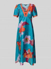 Sukienka midi z jedwabiu z dekoltem w serek LUISA CERANO turkusowa EAN 718578 3750