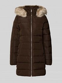 Płaszcz puchowy o kroju slim fit z odpinanym obszyciem z imitacji futra Tommy Hilfiger brązowy damski EAN WW0WW47540