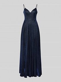 Sukienka wieczorowa błyszcząca z rozcięciem luxuar granatowa EAN 9256-P