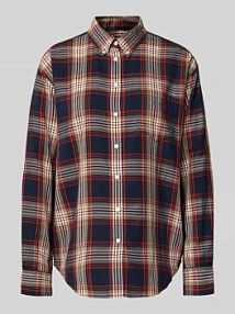 Bluzka koszulowa o kroju relaxed fit z dodatkiem wiskozy Gant granatowa damska EAN 4300560