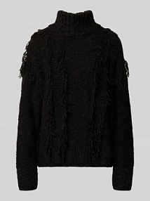 Sweter z dzianiny ze stójką i frędzlami JAKE*S STUDIO WOMAN brązowy damski EAN 74968500454