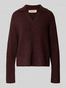 Sweter z dzianiny z mieszanki wełny z kołnierzykiem polo model Thora Aidy MOS MOSH czerwony damski EAN 173070