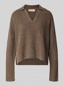 Sweter z dzianiny z mieszanki wełny z kołnierzykiem polo model Thora Aidy MOS MOSH szary damski EAN 173070