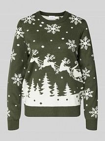 Sweter z dzianiny z okrągłym dekoltem model SNOWI Vila oliwkowy damski EAN 14112442