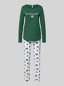Piżama o kroju relaxed fit z ozdobną kokardą model Kuschelig LOUIS & LOUISA zielona damska EAN PY Basic