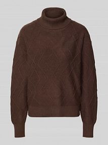 Sweter z dzianiny z prążkowanymi wykończeniami model Saturn FREE/QUENT brązowy damski EAN 206714