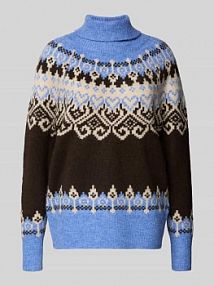 Sweter z dzianiny z prążkowanymi wykończeniami model Merla FREE/QUENT niebieski damski EAN 206759