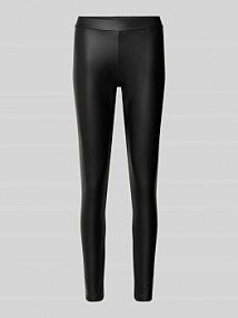Spodnie o kroju slim fit z imitacji skóry z elastycznym pasem model NEW SHINY Pieces czarna EAN 17078199